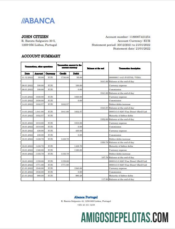 printable Portugal Abanca Bank Statement Excel And PDF modelo